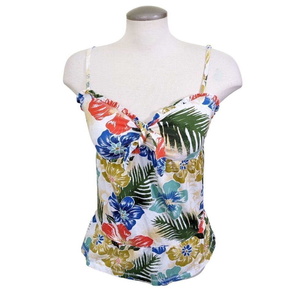 Womens Vintage Y2K Top Small Adjustable Spaghetti Strap Tropical Hawaiian Cotton